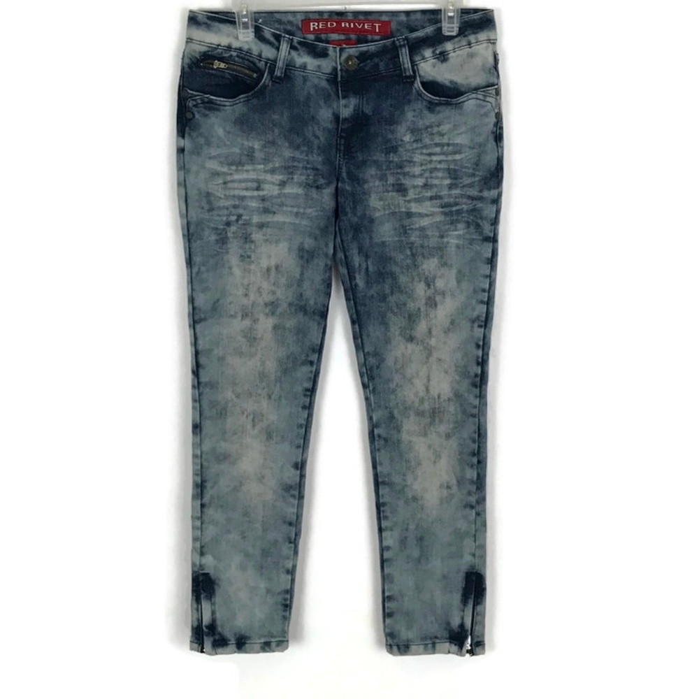 Red Rivet Womens Jeans Size 9 Light Wash Crop Zipper Leg Skinny Acid Washed